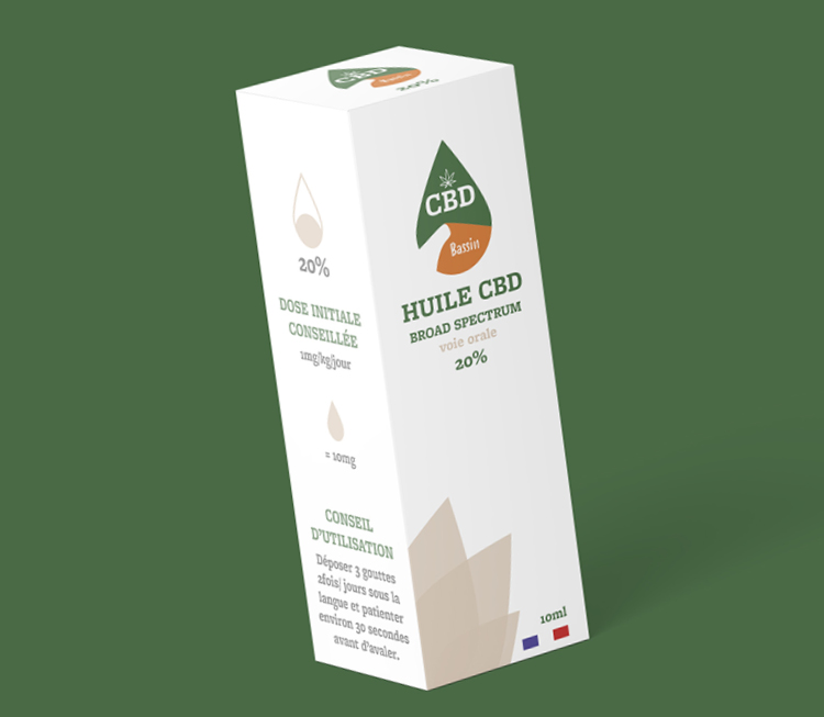 Création du packaging des huiles de CBDdu magasin cbd bassin, par l'agence de communication 360° et voilà prod à Latresne